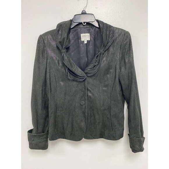 ARMANI COLLEZIONI Women Goat Leather Jacket Made In Italy Black Size 10 - Picture 1 of 6